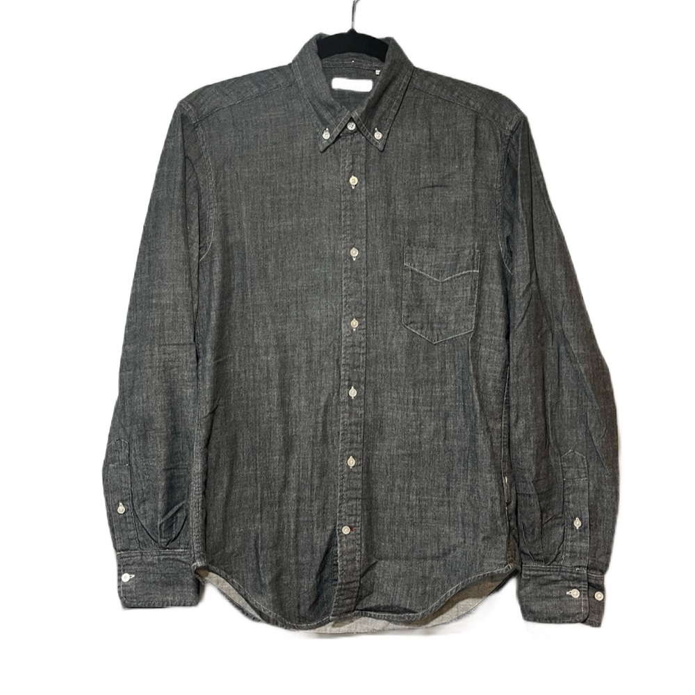 Gustin Men's Gray Cotton Chambray Denim Button-Up Shirt, Slim Medium